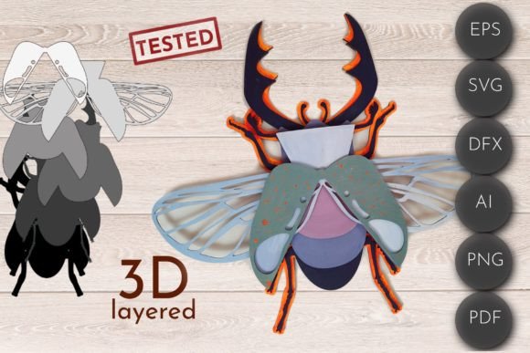 3D Layered Beetle Svg: Insect Wall Art