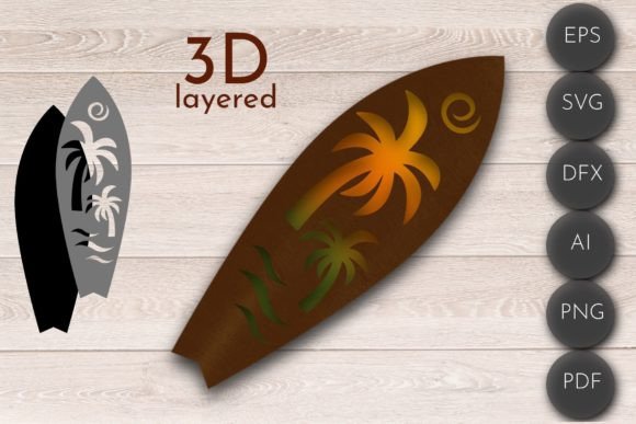 3D Layered SVG Surf Laser Cut File for Craft Projects