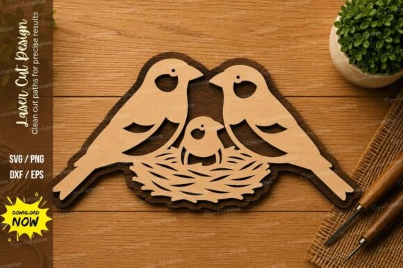 Bird Family SVG | Nesting Birds Laser Design