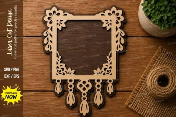 Boho Hanging Frame SVG: Floral Laser Cutting Design