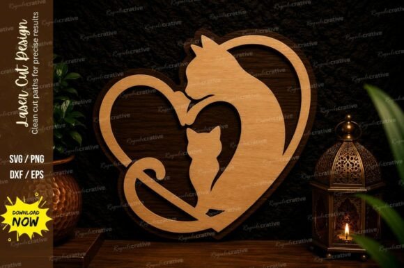 Cat Heart Laser Cut SVG Design
