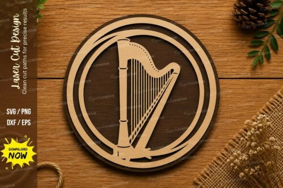 Classic Harp Circle SVG: Musical Laser Cutting Design