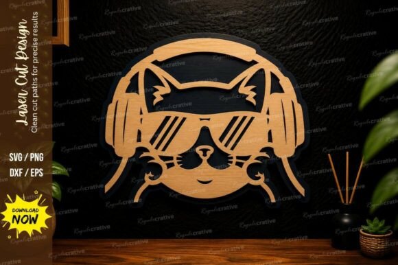 Cool Cat Headphones Laser Cut SVG Design