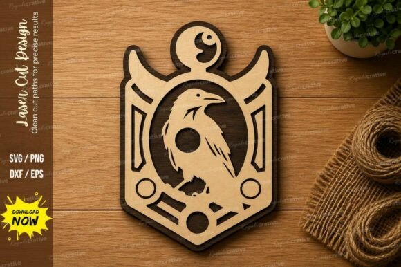 Crow Raven Shield: Precision Laser Cut SVG Design