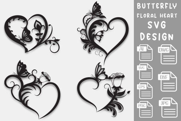 Floral Heart Butterfly Laser Cut Design: Your Creative File