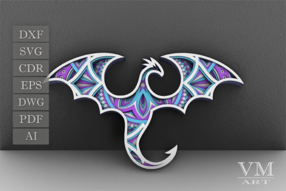 Layered Dragon Mandala SVG, Dragon 3D