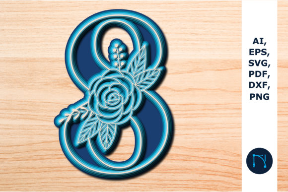 Layered Rose Number 8 SVG: A 3D Design Masterpiece