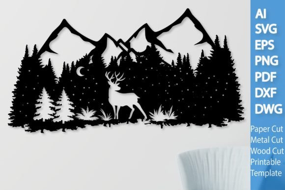 Mountain Deer Wild Scene SVG Laser/Paper