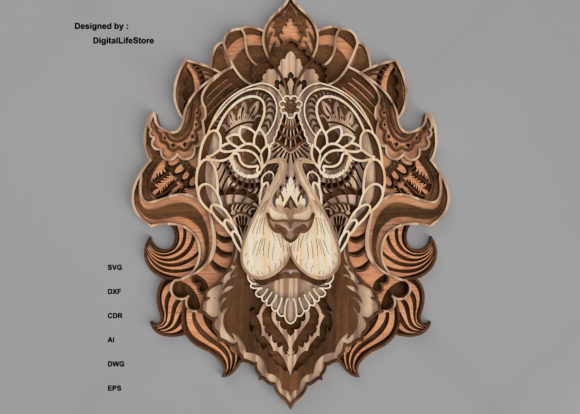 Multilayered Mandala Lion Cut Files: 8-Layer SVG Design