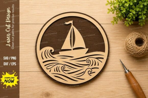 Ocean Sailboat Circle Laser Cut SVG: Nautical Design Perfection