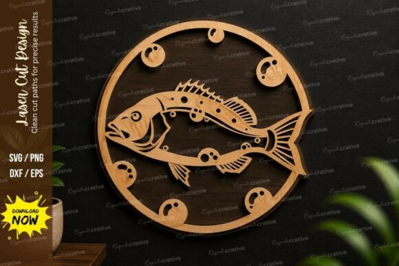 Premium Fishing Bass Circle Laser Cut SVG Design