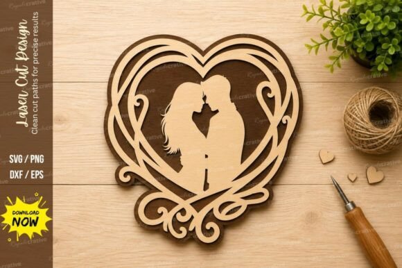 Romantic Couple Heart Laser Cut SVG: A Premium Design File