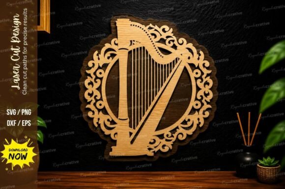 Round Harp Ornament SVG: Elegant Laser Cut Designs