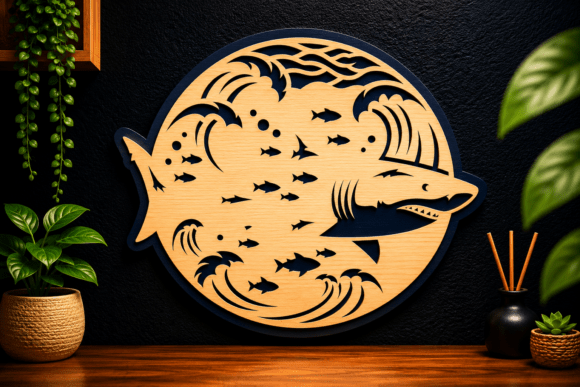 Shark Ocean Scene Laser Cut SVG Design