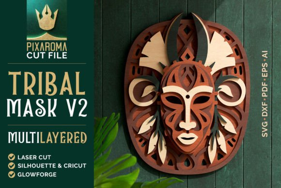 Tribal Mask V2: 3D Layered Cut File for Stunning Wall Art